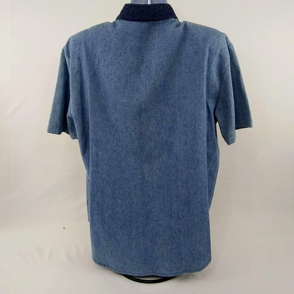 Teddi Women's Denim Patchwork Button Up Shirt Small Short Sleeve Top Blue - Picture 2 of 6